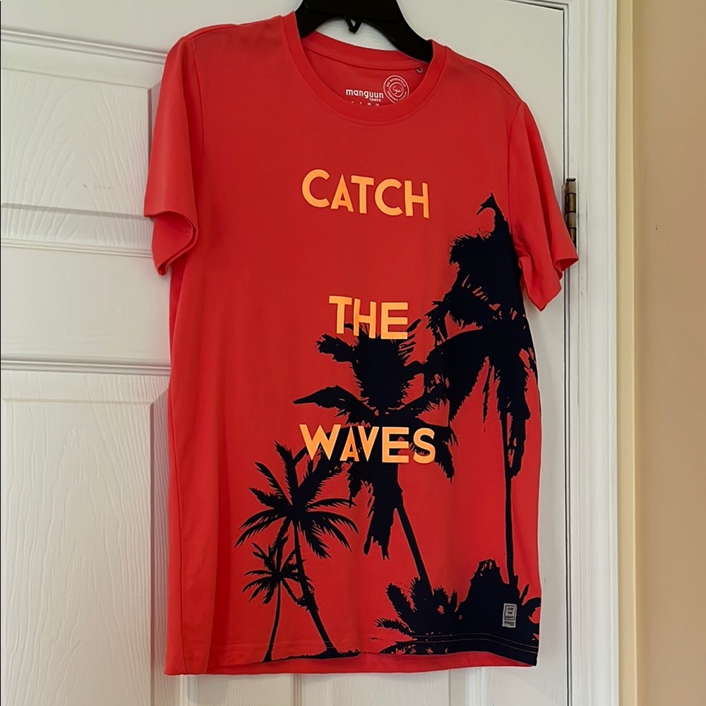 Red Graphic Tee with Palm Tree Design